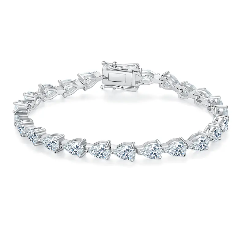 0.5 Carat Peal Cut Moissanite Silver Bracelet  White Gold