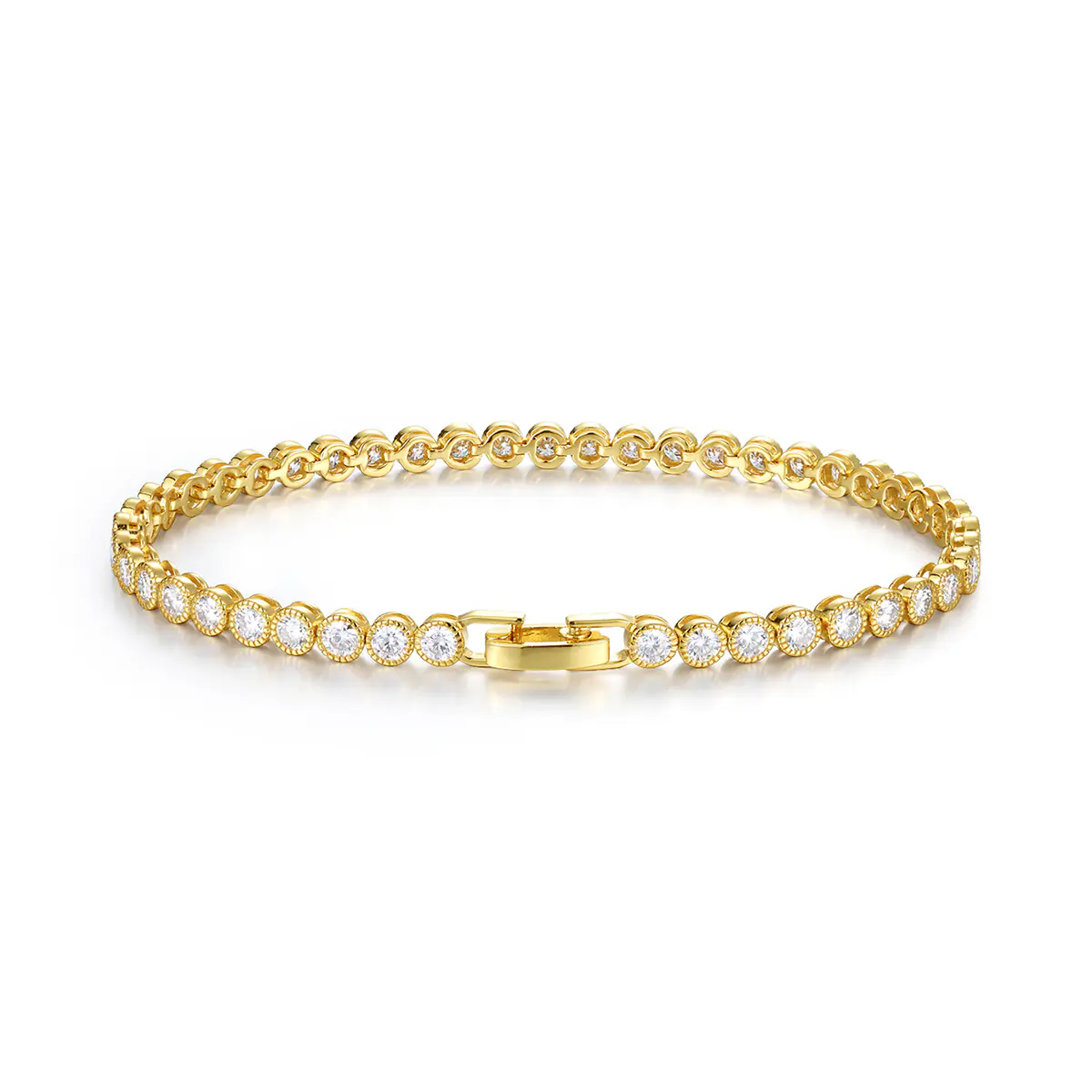 Moissanite Silver Round Tennis Bracelet 18K Gold