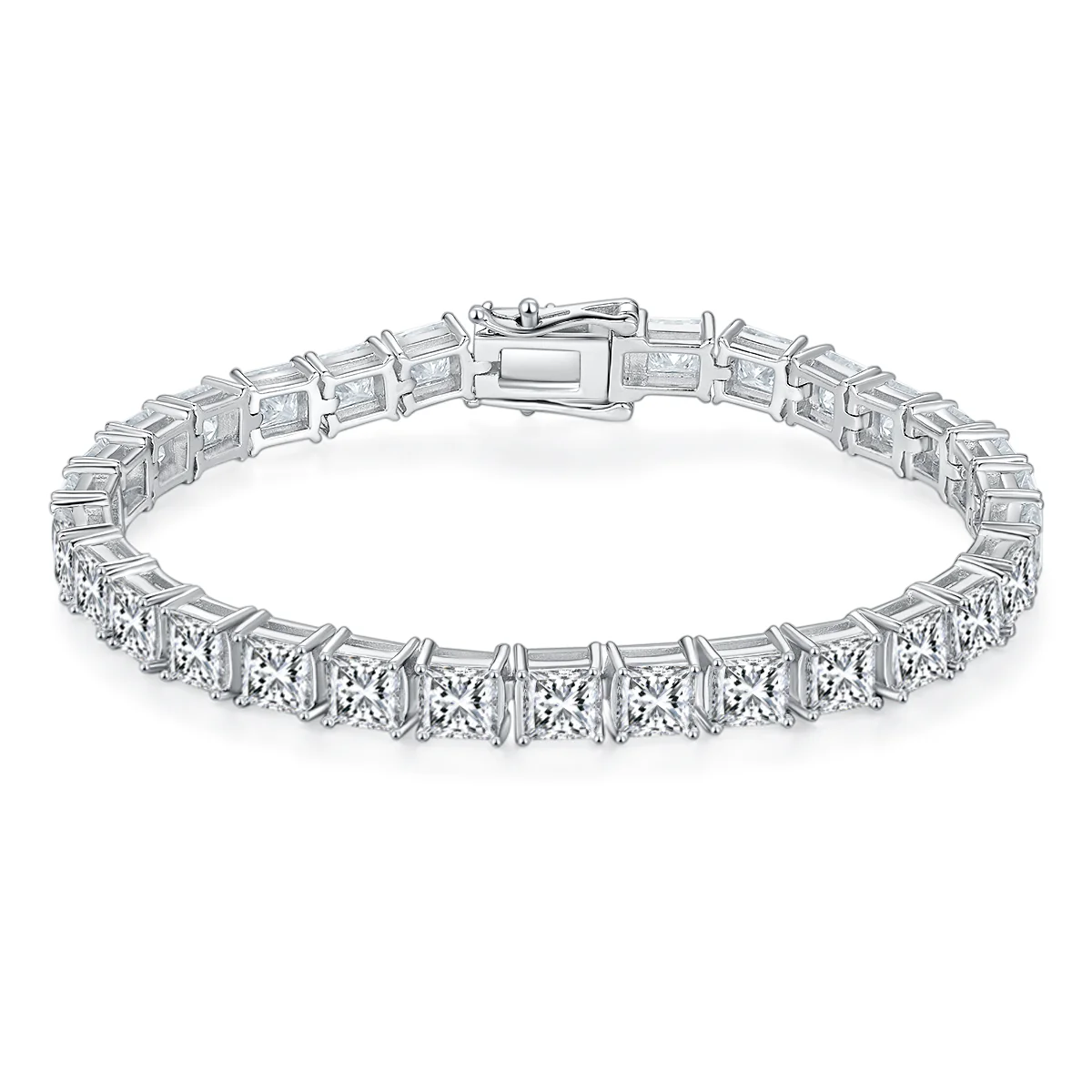 0.5 Carat Princess Cut Moissanite Prong Setting Tennis Bracelet  White Gold
