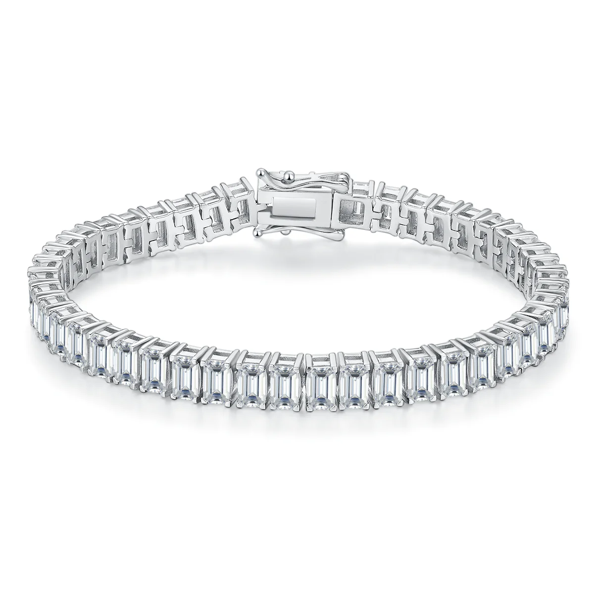 0.5 Carat Emerald Cut Moissanite Prong Setting Tennis Bracelet  White Gold