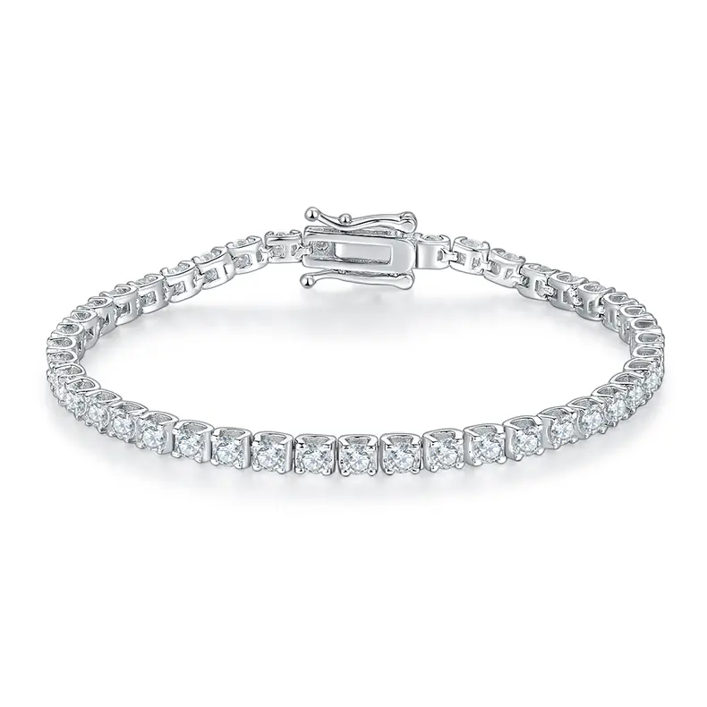 3MM Round Cut Moissanite Silver Tennis Bracelet White Gold