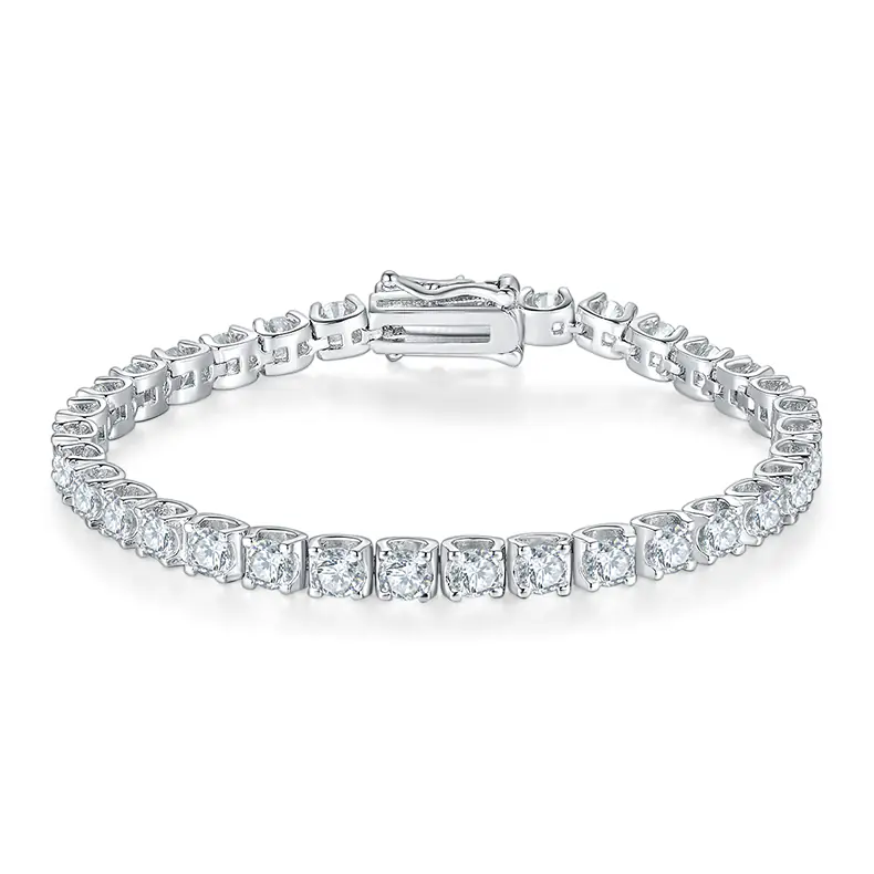 4MM Round Cut Moissanite Silver Tennis Bracelet White Gold