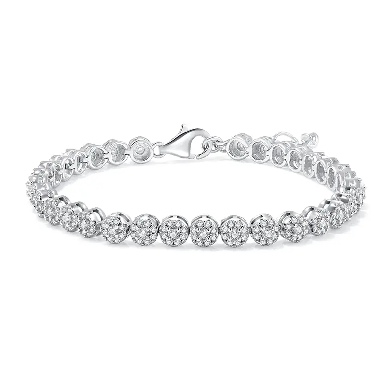 Pave Setting D Color Moissanite 2MM Silver Tennis Bracelet White Gold