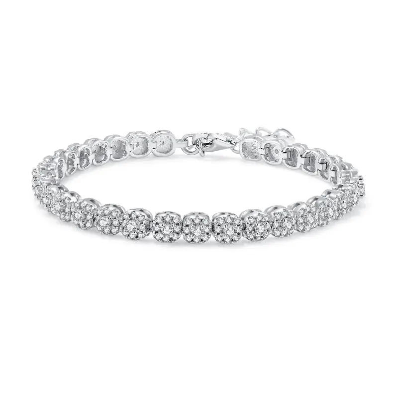 2MM Pave Setting Moissanite Silver Tennis Bracelet White Gold
