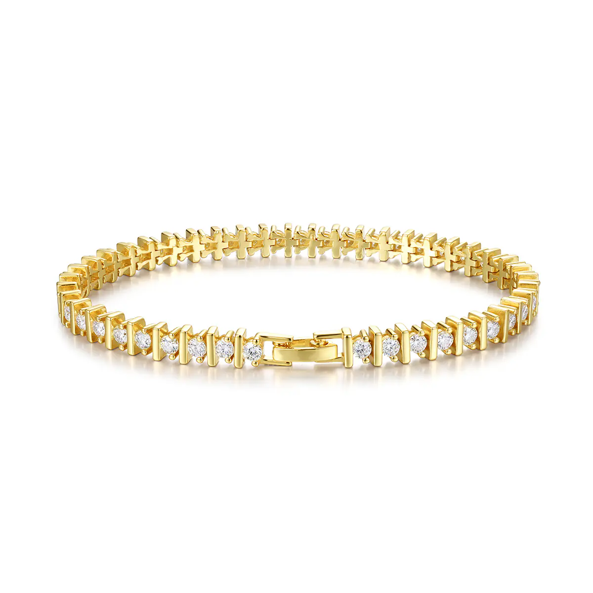 Round Cut Moissanite SilverTennis Bracelet 18K Gold