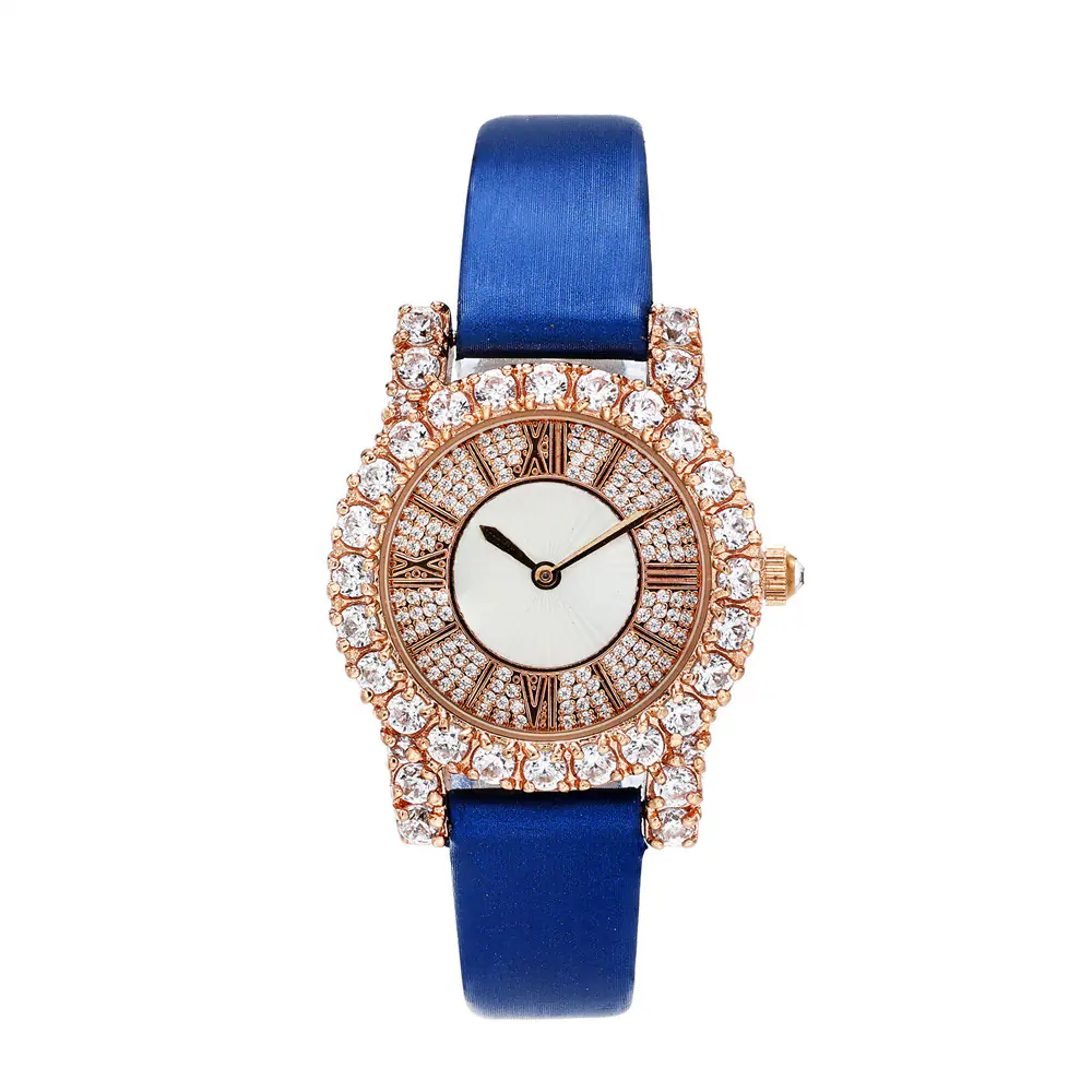 Stainless Steel Round dial With Blue Leather Strap Quartz Watch