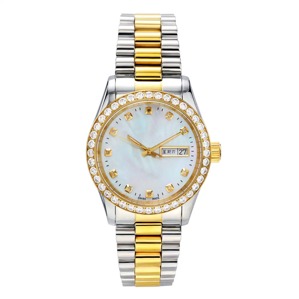 Stainless Steel Round dial With Gold Metal Strap Quartz Watch