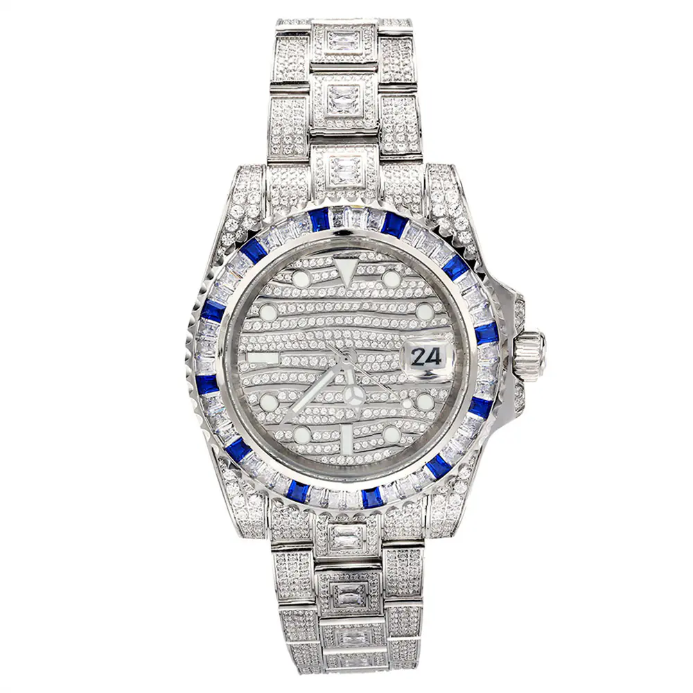Full Iced Out Round Dial With Metal Strap Quartz Watch Stainless Steel
