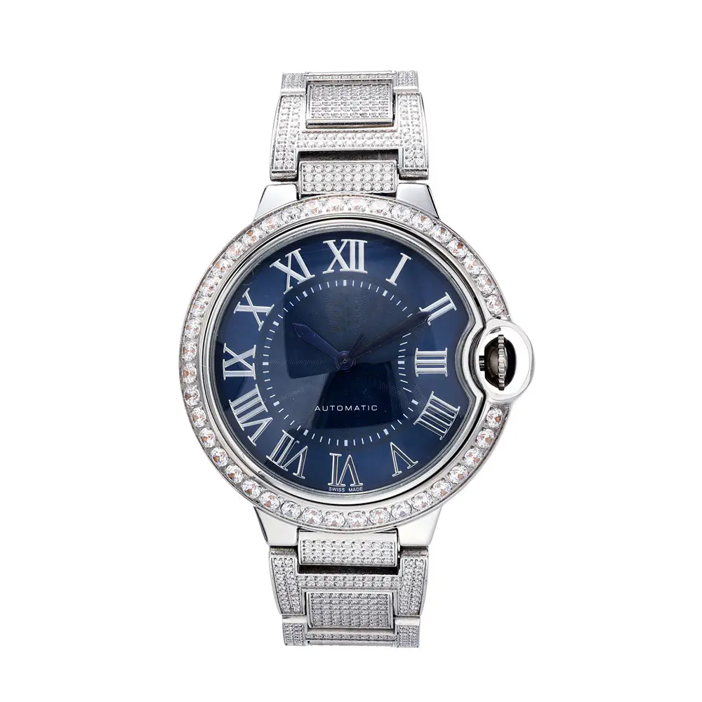 Blue Round Dial With Metal Strap Quartz Watch Stainless Steel