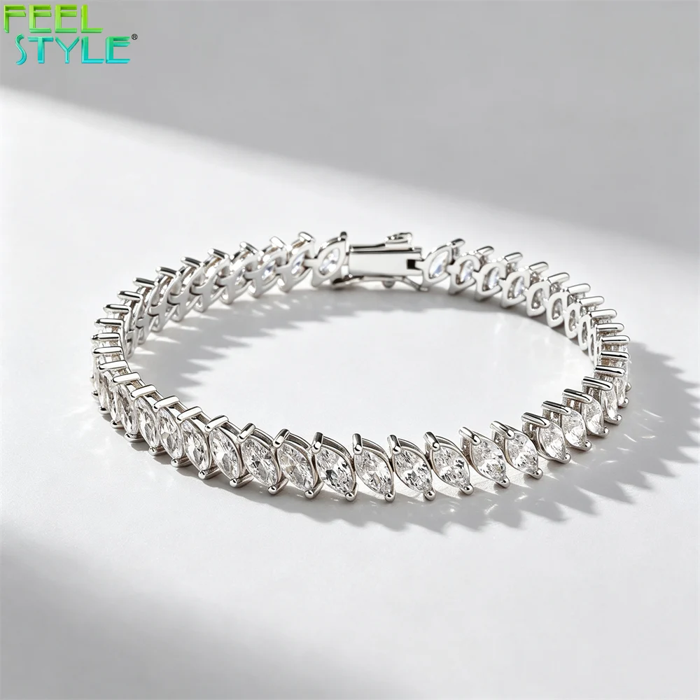 Marquise Tennis Bracelet 7mm Marquise-Cut CZ Silver-Tone Brass